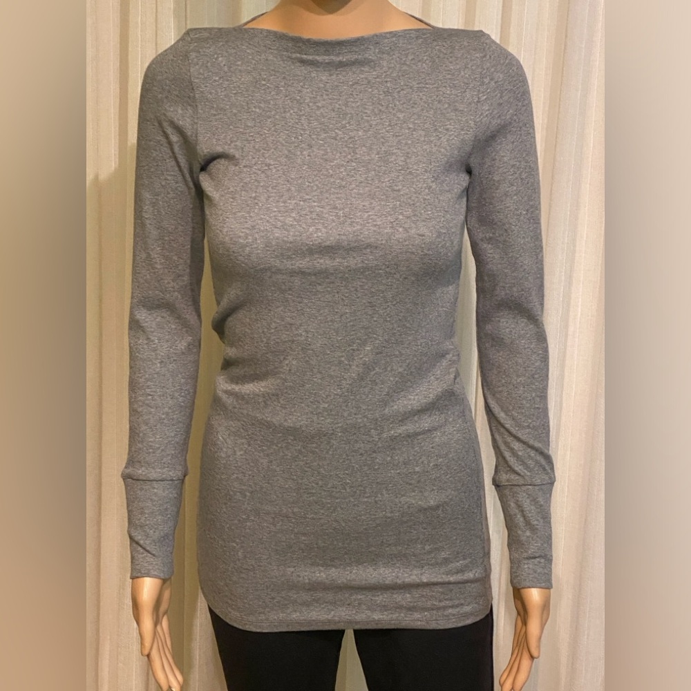 Brunello Cucinelli Grey Cotton/Lycra Top Size S Monali Beading Boat Neck Womens